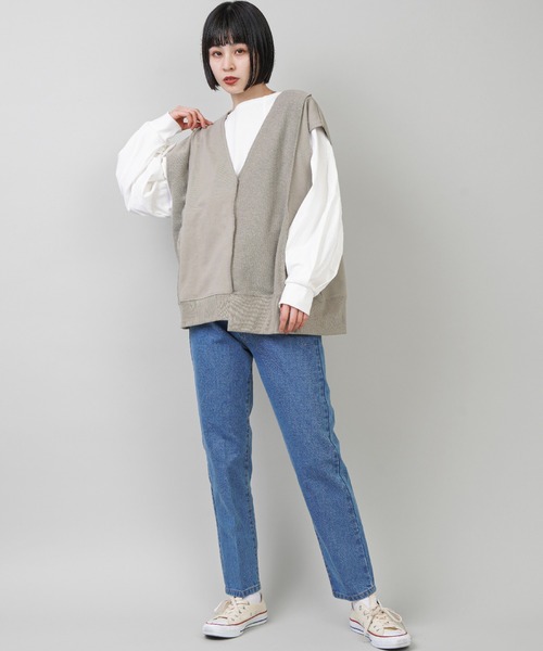 SPINNS(スピンズ)の「【2WAY仕様】切替ベスト(ベスト・レディース・カーキ/グレイッシュベージュ/ライトブルーグレー・ONESIZE)」の8枚目の写真