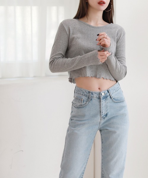 by muni:r(バイ ムニール)の「ラブリー裾フリルバックリボンポイントTシャツ(Tシャツ/カットソー・レディース・オレンジ/アイボリー/グレー・FREE)」の7枚目の写真