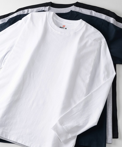 HANES(ヘインズ)の「【Hanes/ヘインズ】 BEEFY LONG SLEEVE ロングTシャツ クルーネック ユニセックス /無地(Tシャツ/カットソー・メンズ・グレー/ホワイト/ネイビー/ブラック・M/L/XL)」の1枚目の写真