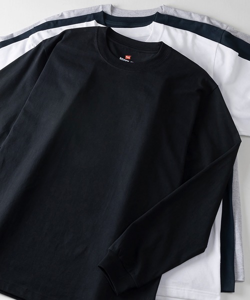 HANES(ヘインズ)の「【Hanes/ヘインズ】 BEEFY LONG SLEEVE ロングTシャツ クルーネック ユニセックス /無地(Tシャツ/カットソー・メンズ・グレー/ホワイト/ネイビー/ブラック・M/L/XL)」の2枚目の写真
