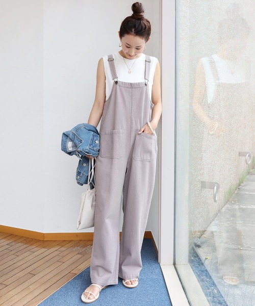 And Me アンドミー の コットンカツラギワイドサロペット オールインワン ワンピース サロペット オーバーオール Wear