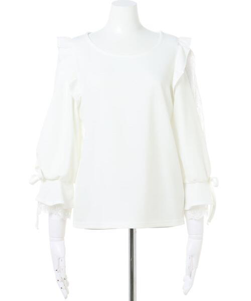 INGNI(イング)の「袖割れトップス(Tシャツ/カットソー・レディース・オフホワイト/グレー×サックスブルー/ブラック/スモークピンク・M)」の5枚目の写真