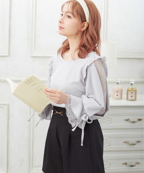 INGNI(イング)の「袖割れトップス(Tシャツ/カットソー・レディース・オフホワイト/グレー×サックスブルー/ブラック/スモークピンク・M)」の9枚目の写真