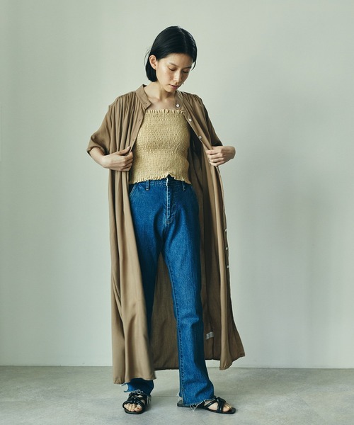 ECRIRE(エクリール)の「スタンドカラー半袖シャツワンピース(シャツワンピース・レディース・ブラック/ベージュ/ネイビー/オフホワイト/グリーン・フリー)」の19枚目の写真