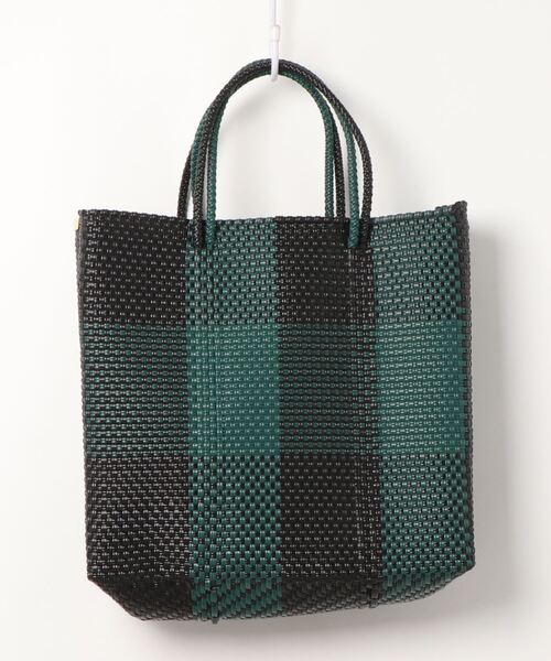 letra メルカドかごバッグ チェック ブラック グリーン シルバー 新品 MERCADO BAG - 3 COLORS CHECK - Black/Navy/Dark Green (M