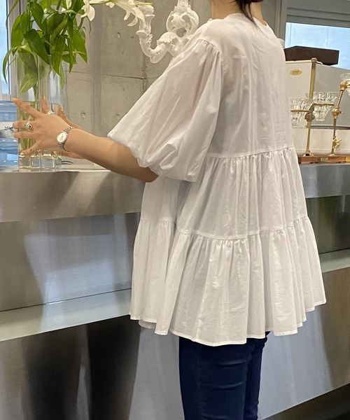 AS KNOW AS PINKY（アズノゥアズピンキー）の「ボリュームティアード半袖ブラウス（シャツ/ブラウス・レディース・オフホワイト/ブラック・FREE）」の16枚目の写真