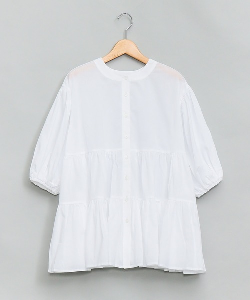 AS KNOW AS PINKY（アズノゥアズピンキー）の「ボリュームティアード半袖ブラウス（シャツ/ブラウス・レディース・オフホワイト/ブラック・FREE）」の3枚目の写真