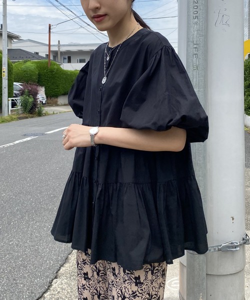 AS KNOW AS PINKY（アズノゥアズピンキー）の「ボリュームティアード半袖ブラウス（シャツ/ブラウス・レディース・オフホワイト/ブラック・FREE）」の20枚目の写真