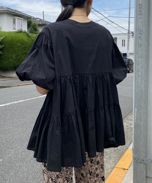 AS KNOW AS PINKY（アズノゥアズピンキー）の「ボリュームティアード半袖ブラウス（シャツ/ブラウス・レディース・オフホワイト/ブラック・FREE）」の14枚目の写真