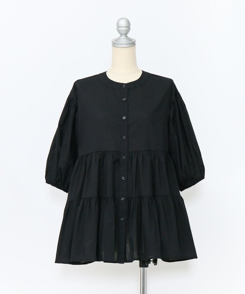 AS KNOW AS PINKY（アズノゥアズピンキー）の「ボリュームティアード半袖ブラウス（シャツ/ブラウス・レディース・オフホワイト/ブラック・FREE）」の7枚目の写真