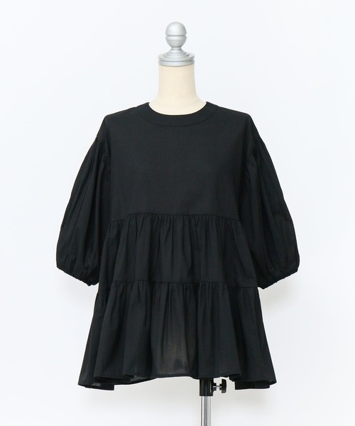 AS KNOW AS PINKY（アズノゥアズピンキー）の「ボリュームティアード半袖ブラウス（シャツ/ブラウス・レディース・オフホワイト/ブラック・FREE）」の21枚目の写真