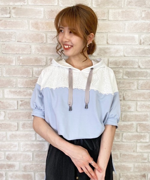 axes femme（アクシーズファム）の「バイカラーパーカーＰＯ（Tシャツ/カットソー・レディース・ベージュ/カーキ/サックスブルー・MEDIUM）」の2枚目の写真