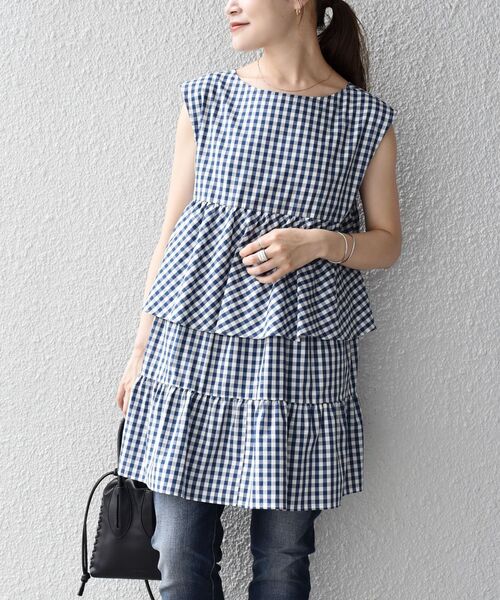 SHIPS(シップス)の「【WEB限定】〈手洗い可能〉2WAYギンガムチェックブラウス◆(シャツ/ブラウス・レディース・ブルー/ベージュ/ブラック/ネイビー・ONE SIZE)」の3枚目の写真
