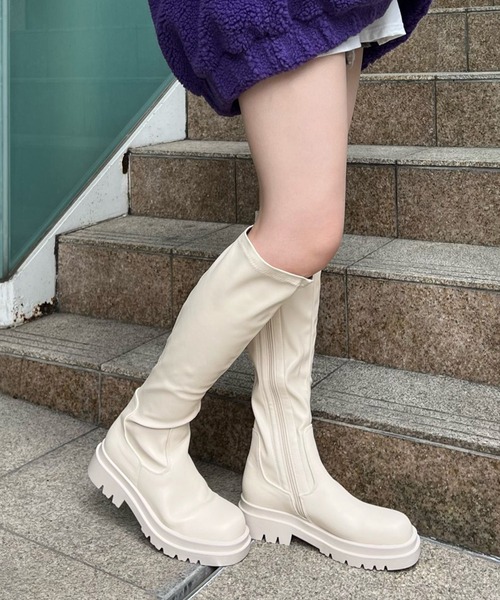 RASVOA（ラスボア）の「トラックソールストレッチロングブーツ（ブーツ・レディース・ブラック/オフホワイト・M/L）」の14枚目の写真