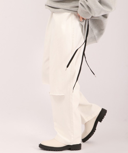 RE730（アールイーセブンサーティー）の「ダメージ加工ワイドシルエットパンツ（デニムパンツ・メンズ・ホワイト/ブラック/サックスブルー/ブラック系その他・S/M/L）」の14枚目の写真