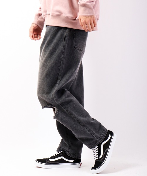 RE730（アールイーセブンサーティー）の「ダメージ加工ワイドシルエットパンツ（デニムパンツ・メンズ・ホワイト/ブラック/サックスブルー/ブラック系その他・S/M/L）」の21枚目の写真