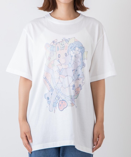 WEGO GRAPHICS（ウィゴーグラフィックス）の「WEGO/放課後アート部 ガブリイズムガブリメリーT（Tシャツ/カットソー・メンズ・ホワイト/ライトグレー・MEDIUM/LARGE/X-LARGE）」の7枚目の写真