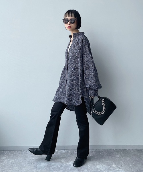 PAGEBOY（ページボーイ）の「ニュアンスプリントチュニックシャツ（Tシャツ/カットソー・レディース・ブラック/オフホワイト・FREE）」の3枚目の写真