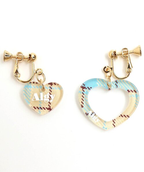 algy(アルジー)の「アシメハートチェックイヤリング(イヤリング・キッズ・ベージュ/ブラウン・FREE)」の1枚目の写真