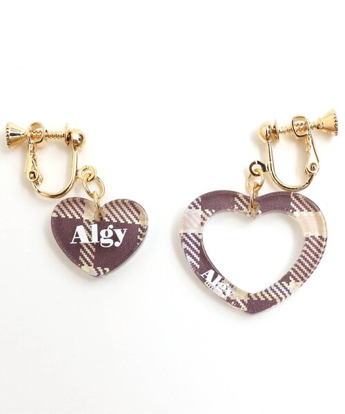 algy(アルジー)の「アシメハートチェックイヤリング(イヤリング・キッズ・ベージュ/ブラウン・FREE)」の2枚目の写真