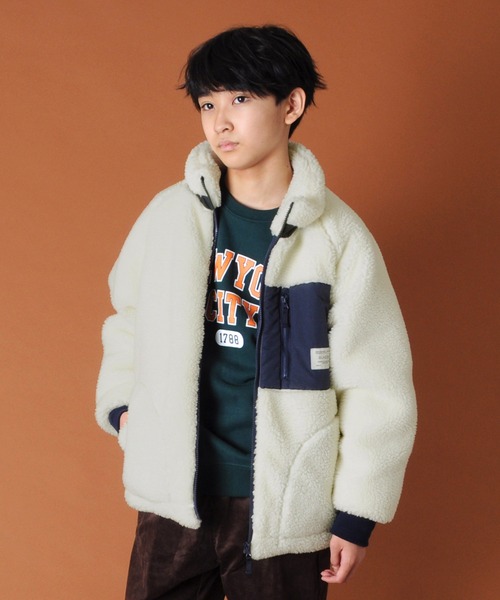 GLAZOS（グラソス）の「シープボア・薄中綿入り切替ジャケット（ブルゾン・キッズ・ブラック/オフホワイト/カーキ・140cm/150cm/160cm/170cm/130cm）」の2枚目の写真