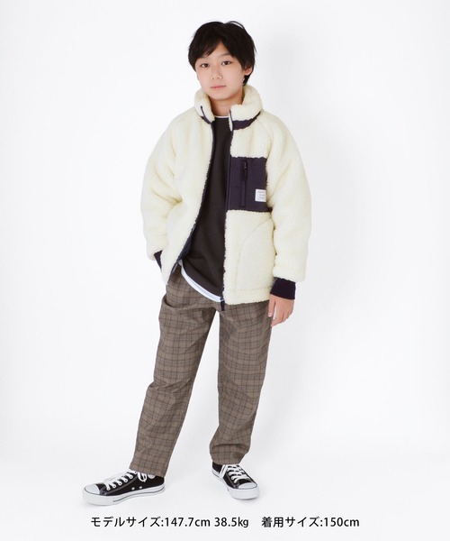GLAZOS（グラソス）の「シープボア・薄中綿入り切替ジャケット（ブルゾン・キッズ・ブラック/オフホワイト/カーキ・140cm/150cm/160cm/170cm/130cm）」の13枚目の写真