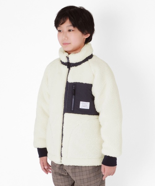 GLAZOS（グラソス）の「シープボア・薄中綿入り切替ジャケット（ブルゾン・キッズ・ブラック/オフホワイト/カーキ・140cm/150cm/160cm/170cm/130cm）」の6枚目の写真