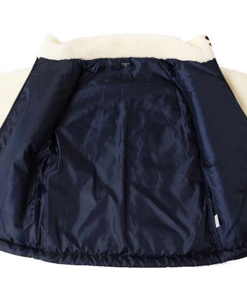 GLAZOS（グラソス）の「シープボア・薄中綿入り切替ジャケット（ブルゾン・キッズ・ブラック/オフホワイト/カーキ・140cm/150cm/160cm/170cm/130cm）」の5枚目の写真