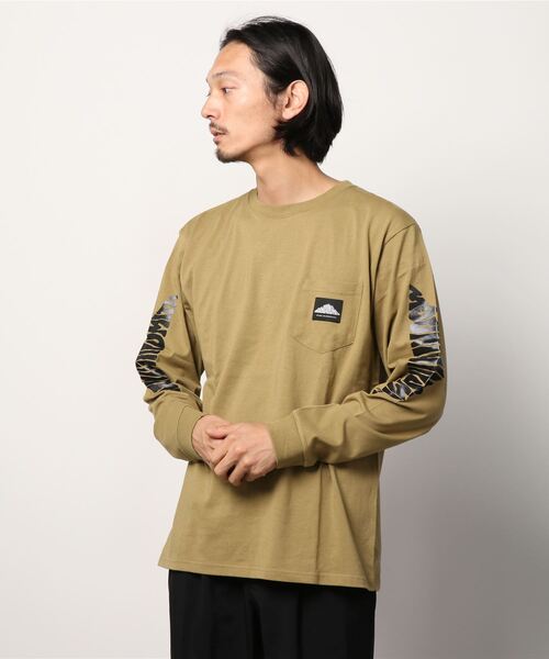 MOUNTAIN SMITH（マウンテンスミス）の「【 MOUNTAIN SMITH / マウンテンスミス 】袖プリント ロングスリーブTシャツ ロンT 長袖ポケットTシャツ ポケT（Tシャツ/カットソー・メンズ・グレー/ブラック/ベージュ/ブラウン/ホワイト・L/XL/M）」の5枚目の写真