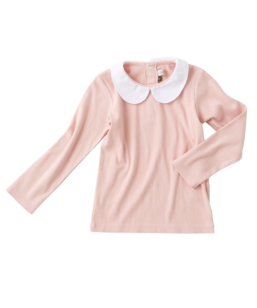 D.fesense（ディーフェセンス）の「丸衿テレコ長袖（シャツ/ブラウス・キッズ・ピンク/オートミール・110cm）」の2枚目の写真