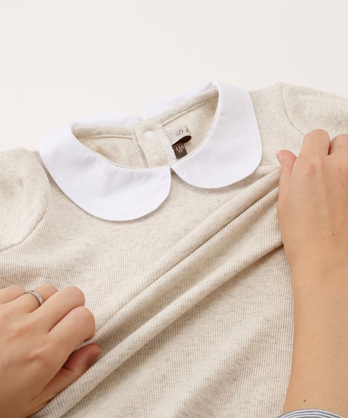 D.fesense（ディーフェセンス）の「丸衿テレコ長袖（シャツ/ブラウス・キッズ・ピンク/オートミール・110cm）」の3枚目の写真