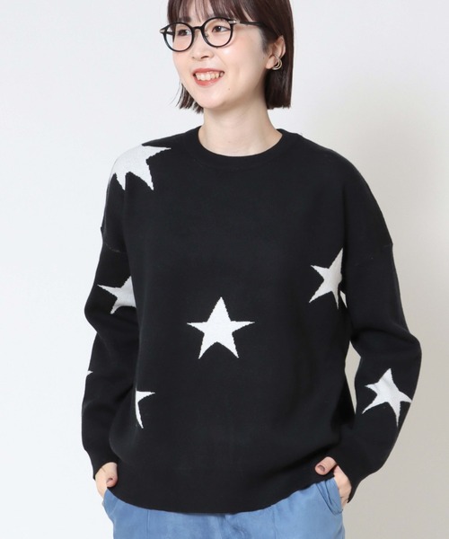 Jines（ジネス）の「STAR柄クルーネックプルオーバーニット（ニット/セーター・レディース・ブラック/グレー/ネイビー・38）」の2枚目の写真