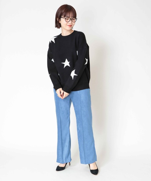 Jines（ジネス）の「STAR柄クルーネックプルオーバーニット（ニット/セーター・レディース・ブラック/グレー/ネイビー・38）」の4枚目の写真