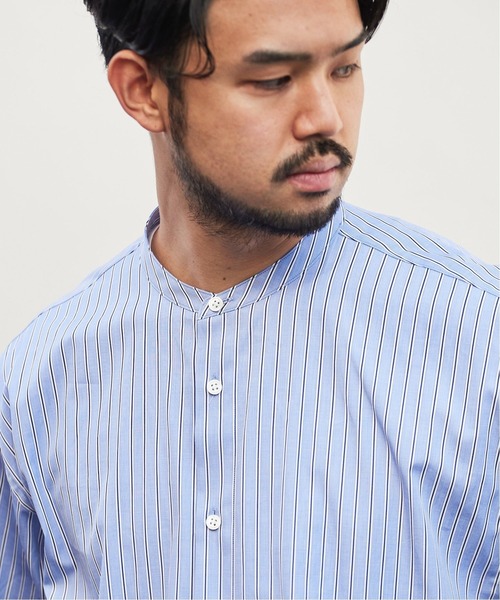 EDIFICE（エディフィス）の「THOMAS MASON オーバーサイズ バンドカラー シャツ（シャツ/ブラウス・メンズ・ブルー系その他/ブラウン系その他/ブルー/ホワイト/ブルー系その他2・LARGE/MEDIUM）」の8枚目の写真