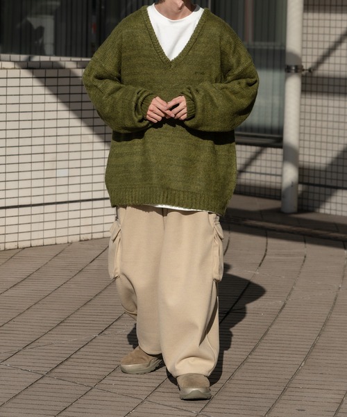 Perushu（ペルーシュ）の「Vネックミックス編みニット（ニット/セーター・メンズ・レッド/カーキ/サックスブルー/イエロー・MEDIUM/LARGE）」の16枚目の写真