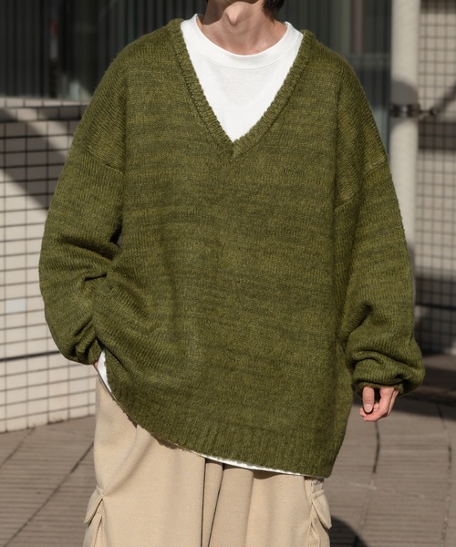 Perushu（ペルーシュ）の「Vネックミックス編みニット（ニット/セーター・メンズ・レッド/カーキ/サックスブルー/イエロー・MEDIUM/LARGE）」の19枚目の写真