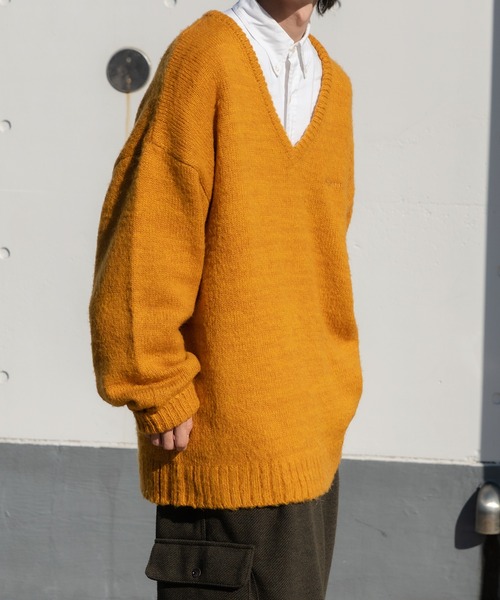 Perushu（ペルーシュ）の「Vネックミックス編みニット（ニット/セーター・メンズ・レッド/カーキ/サックスブルー/イエロー・MEDIUM/LARGE）」の5枚目の写真