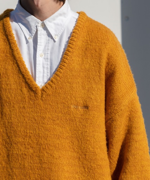 Perushu（ペルーシュ）の「Vネックミックス編みニット（ニット/セーター・メンズ・レッド/カーキ/サックスブルー/イエロー・MEDIUM/LARGE）」の7枚目の写真