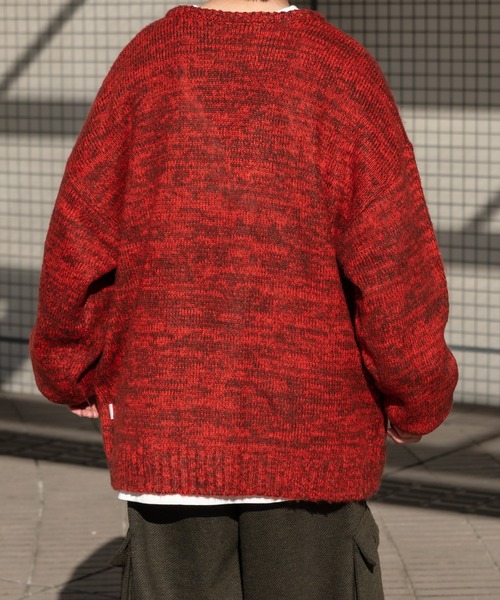 Perushu（ペルーシュ）の「Vネックミックス編みニット（ニット/セーター・メンズ・レッド/カーキ/サックスブルー/イエロー・MEDIUM/LARGE）」の12枚目の写真