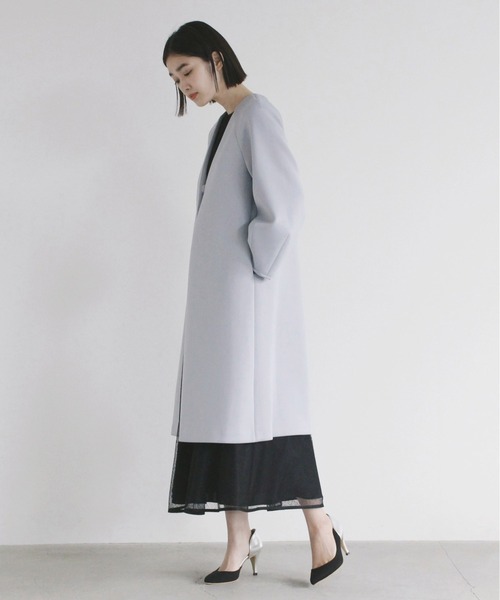 kaene（カエン）の「バックパールコート（ノーカラーコート・レディース・ブラック/ブルー/グレイッシュベージュ・FREE）」の8枚目の写真