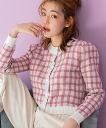 ギンガムチェックニットカーディガン