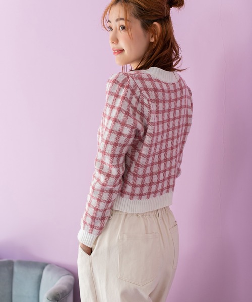 ギンガムチェックニットカーディガン（カーディガン/ボレロ）｜fifth