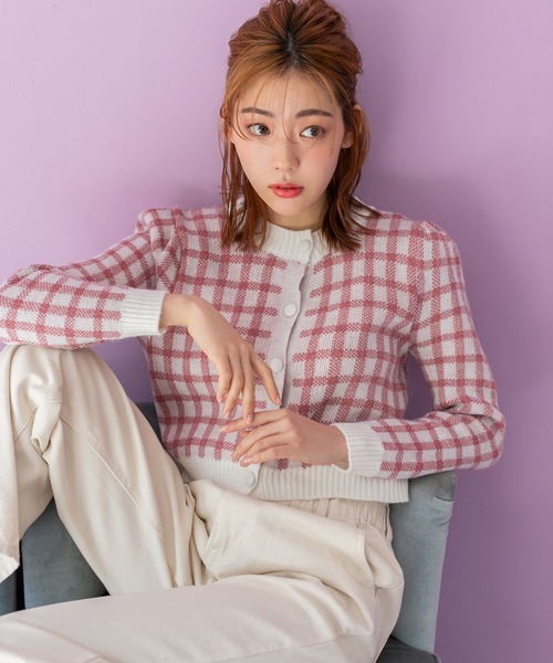 fifth（フィフス）の「ギンガムチェックニットカーディガン（カーディガン/ボレロ・レディース・ピンク/ブルー・M）」の6枚目の写真