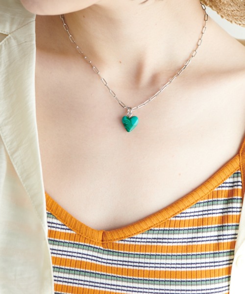 GOLDY(ゴールディ)の「【GOLDY】ストーンハートネックレス(ネックレス・レディース・ホワイト/ブラック/グリーン・FREE)」の15枚目の写真