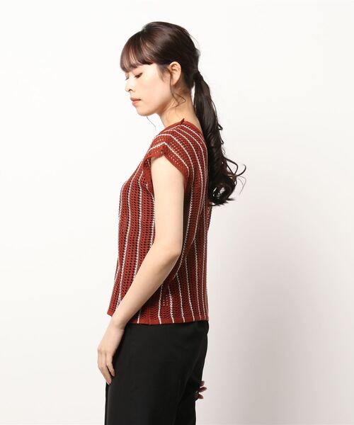 STYLEBLOCK(スタイルブロック)の「A麻タッチストライプ柄OWニットノースリーブトップス(ニット/セーター・レディース・ブラック/ミント/テラコッタ/ホワイト系その他・M)」の9枚目の写真