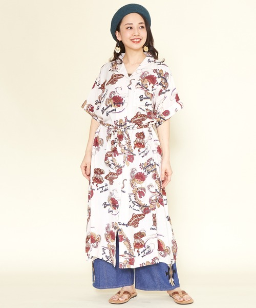 チャイハネ（チャイハネ）の「【チャイハネ】クレアロシャツワンピース（シャツワンピース・レディース・ホワイト/ブラック/オレンジ/マルチ・FREE）」の2枚目の写真