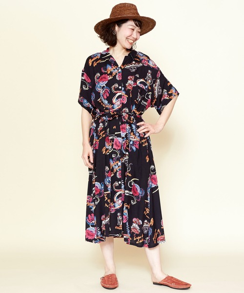 チャイハネ（チャイハネ）の「【チャイハネ】クレアロシャツワンピース（シャツワンピース・レディース・ホワイト/ブラック/オレンジ/マルチ・FREE）」の14枚目の写真