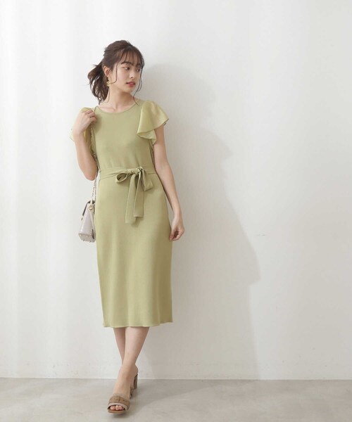 PROPORTION BODY DRESSING(プロポーションボディドレッシング)の「ウエストリボンシアーラッフルスリーブニットタイトOP / 1212140506(ワンピース・レディース・ネイビー/イエロー系その他/ピンク・MEDIUM/SMALL)」の19枚目の写真