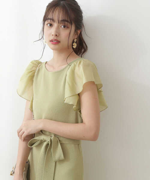 PROPORTION BODY DRESSING(プロポーションボディドレッシング)の「ウエストリボンシアーラッフルスリーブニットタイトOP / 1212140506(ワンピース・レディース・ネイビー/イエロー系その他/ピンク・MEDIUM/SMALL)」の22枚目の写真