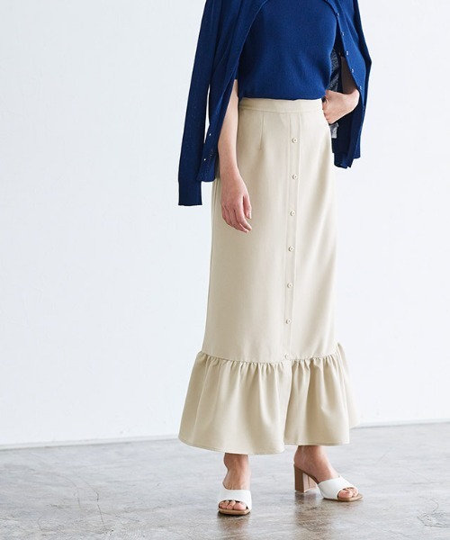 Pierrot(ピエロ)の「フロントボタンヘムギャザースカート(スカート・レディース・グレイッシュベージュ/オレンジ/ラベンダー・L/PM/M)」の5枚目の写真